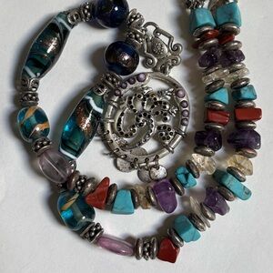 Vintage Turquoise, Coral & Glass Bead Necklace